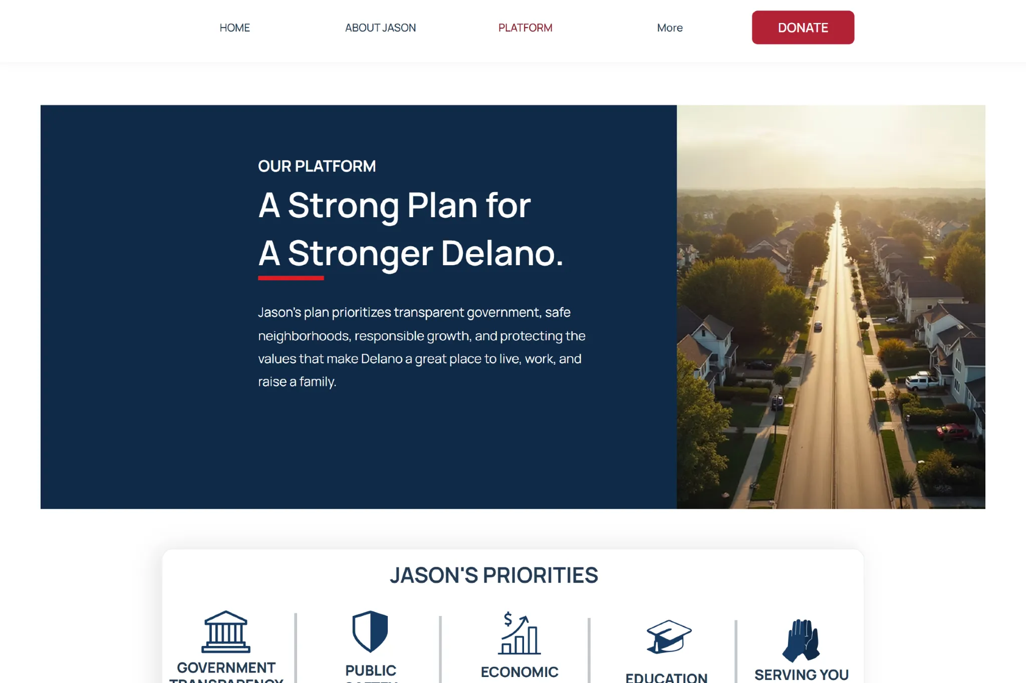 Jason Franzen campaign website platform page hero.