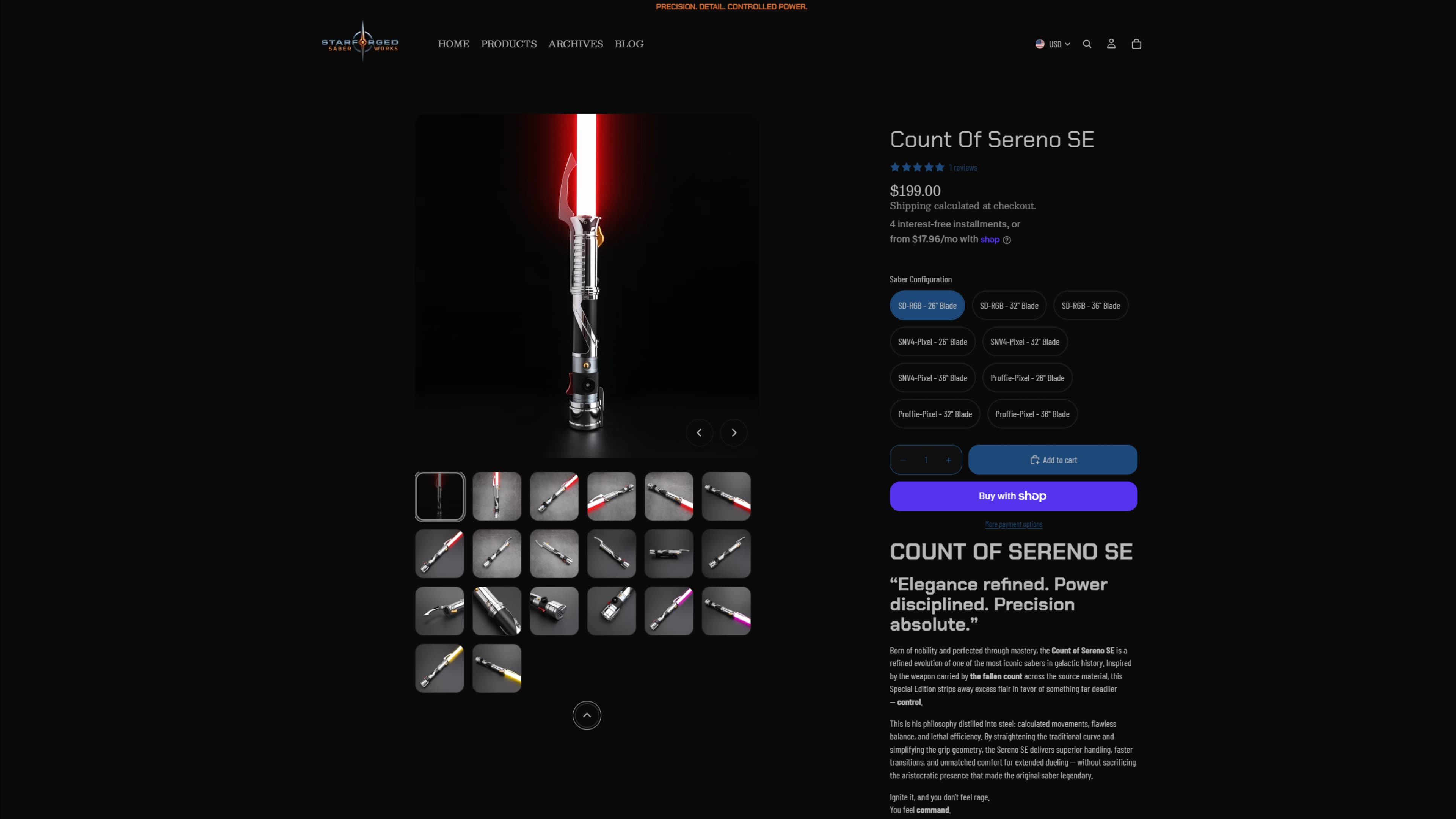 StarForged Saber Works product detail page.