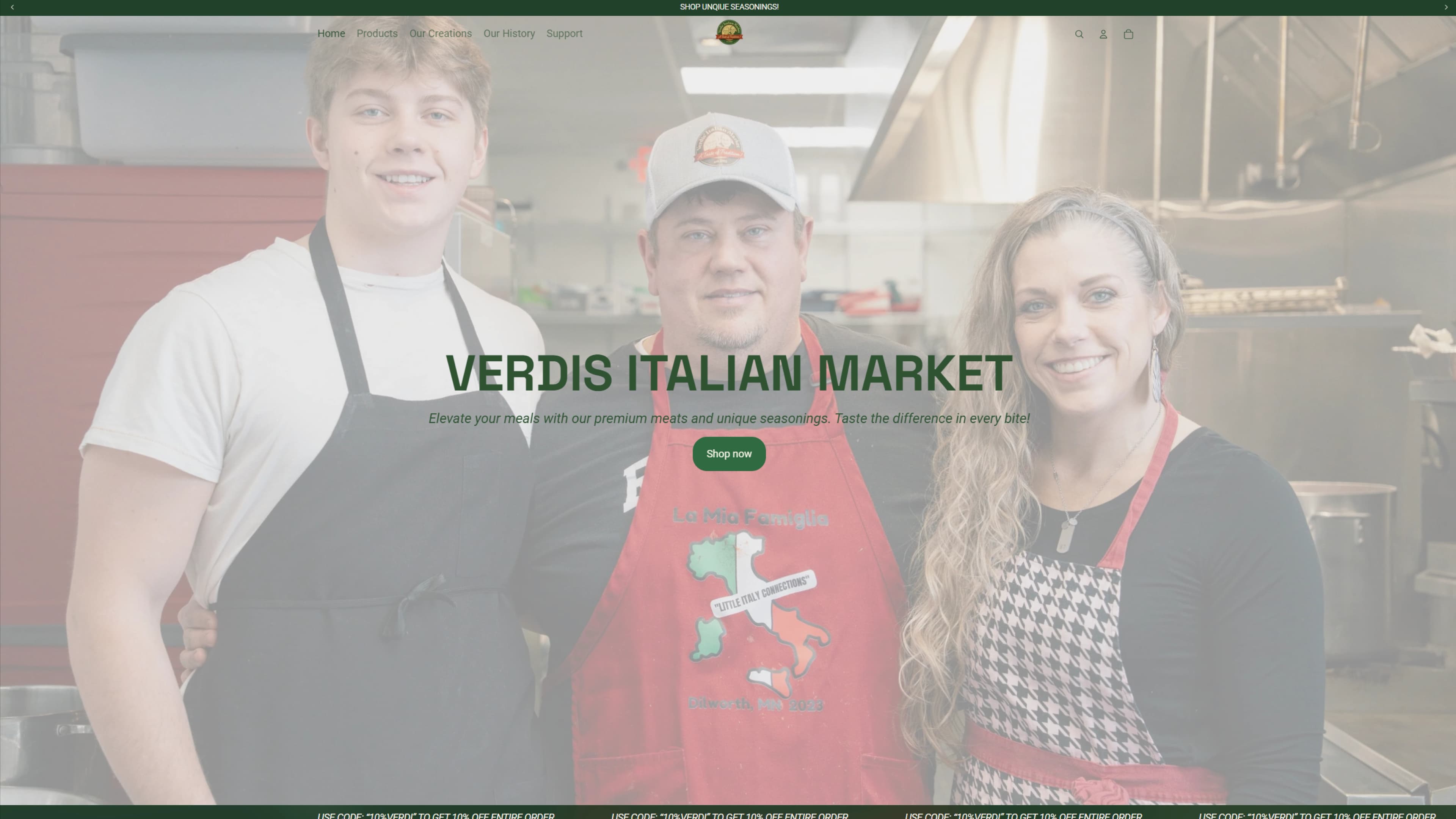 Verdi's Italian Market website homepage hero.