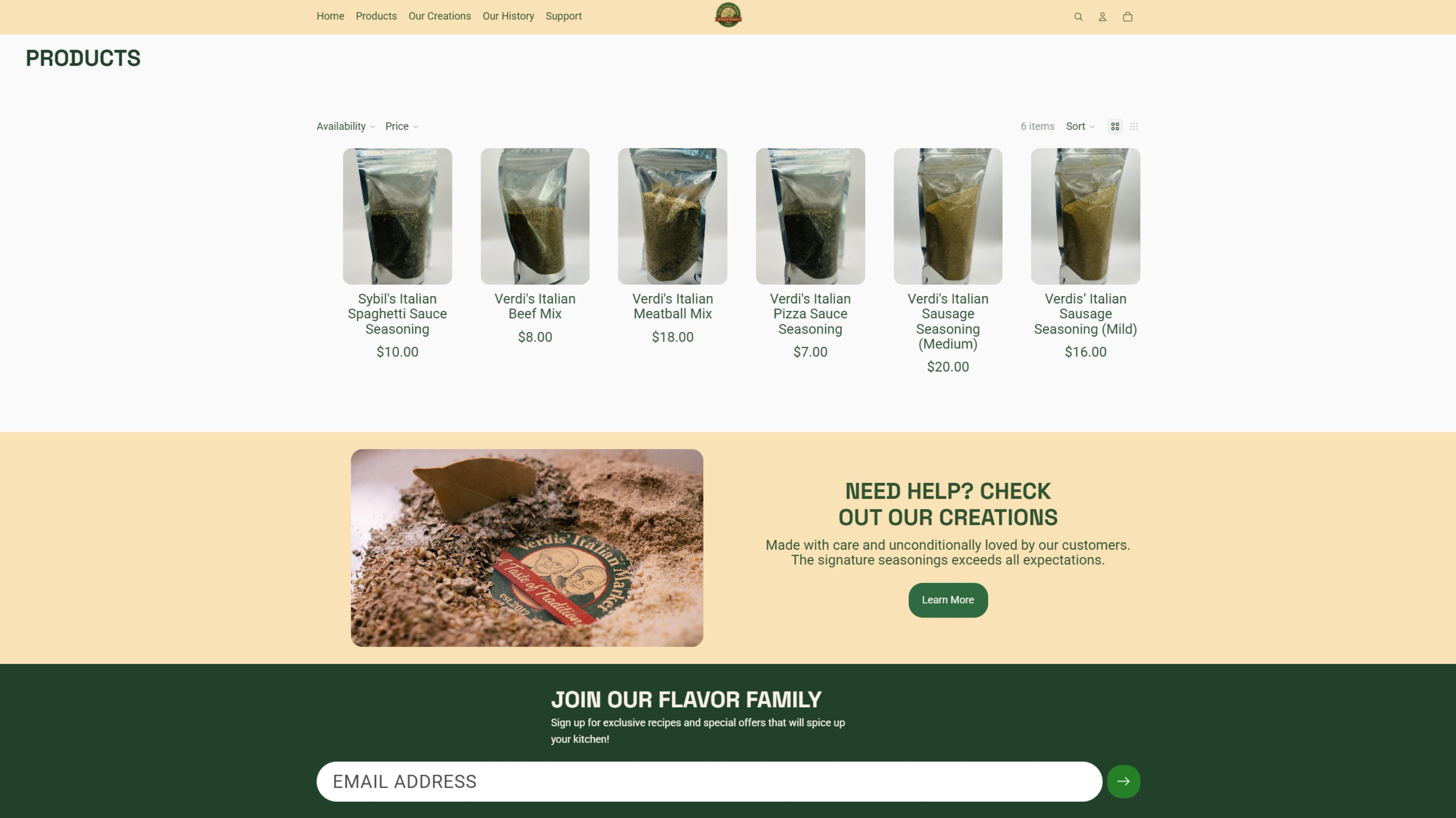 Verdi's Italian Market all products page.