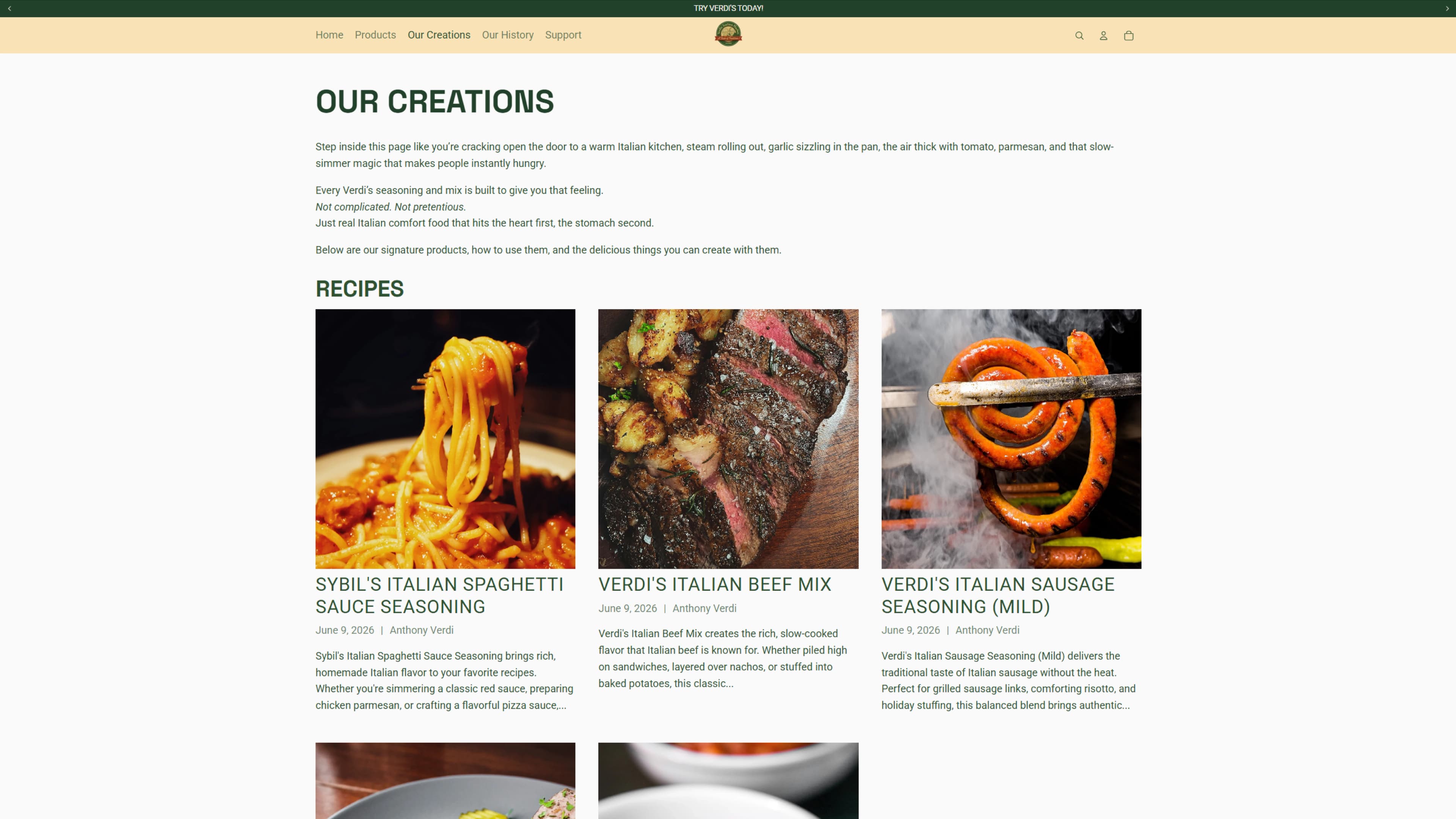 Verdi's Italian Market creations page.