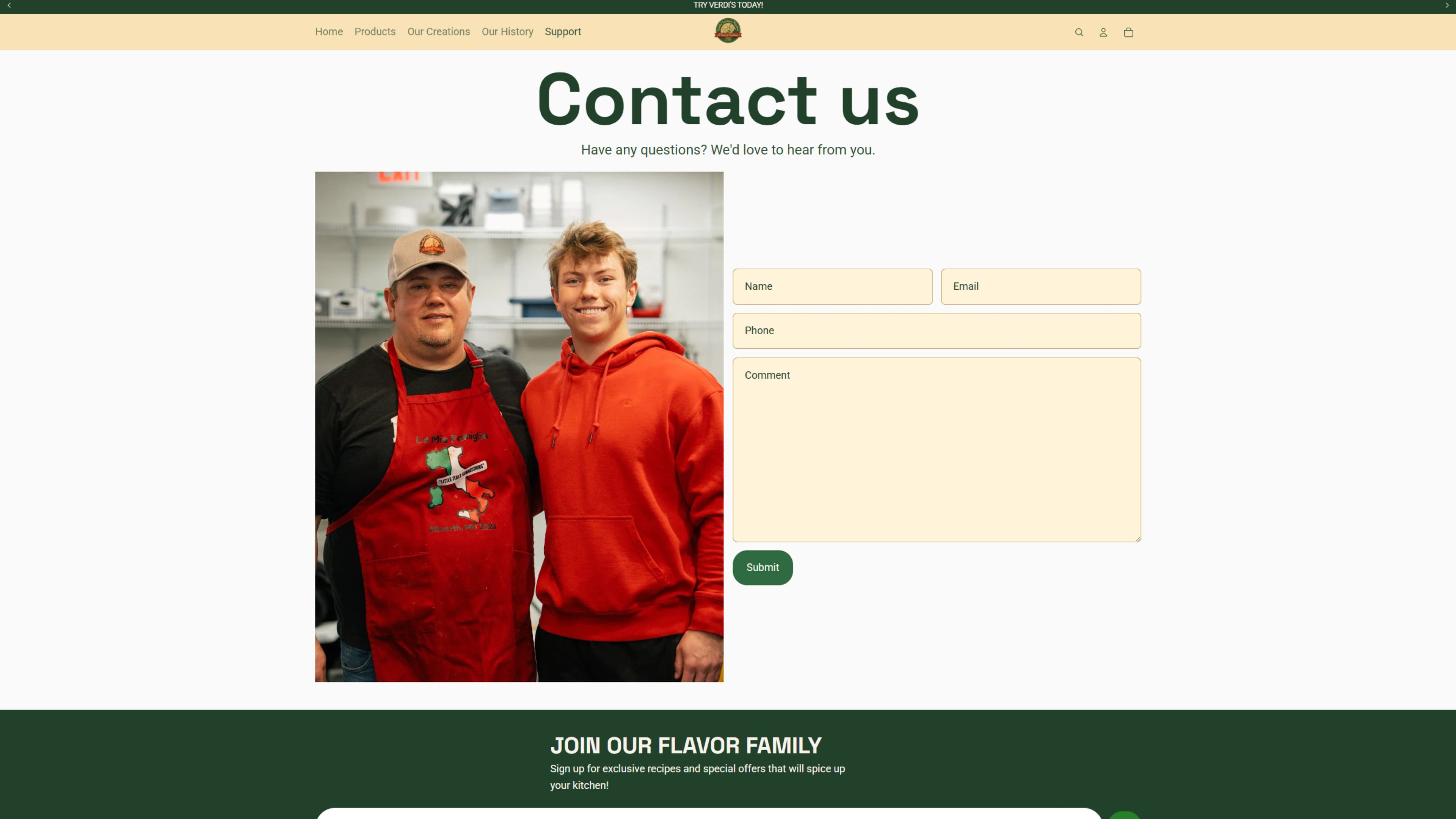 Verdi's Italian Market contact page.